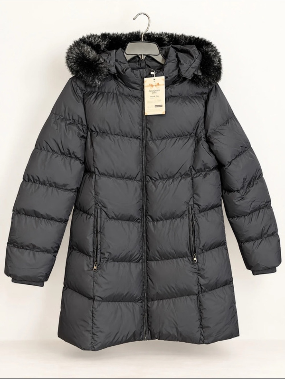 Women's Black Faux-Fur Trim Puffer Coat